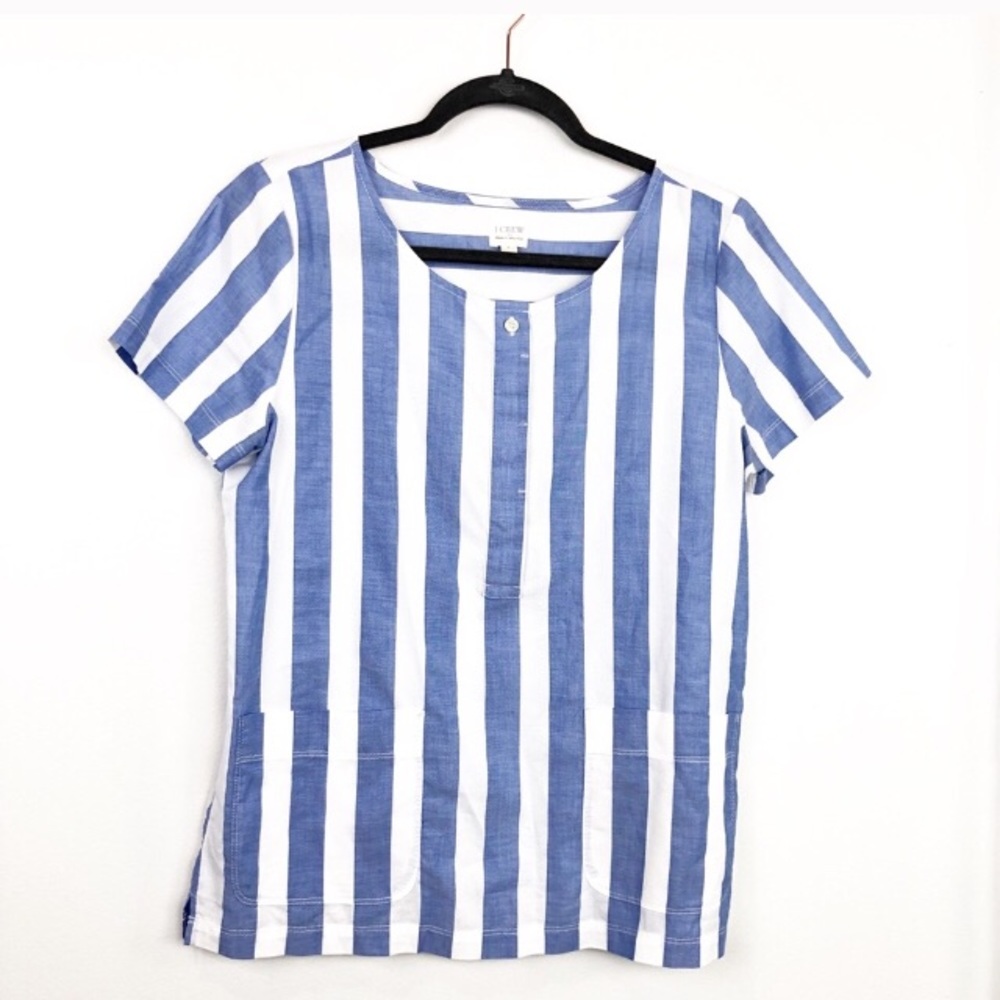 J. Crew blue and white striped placket top